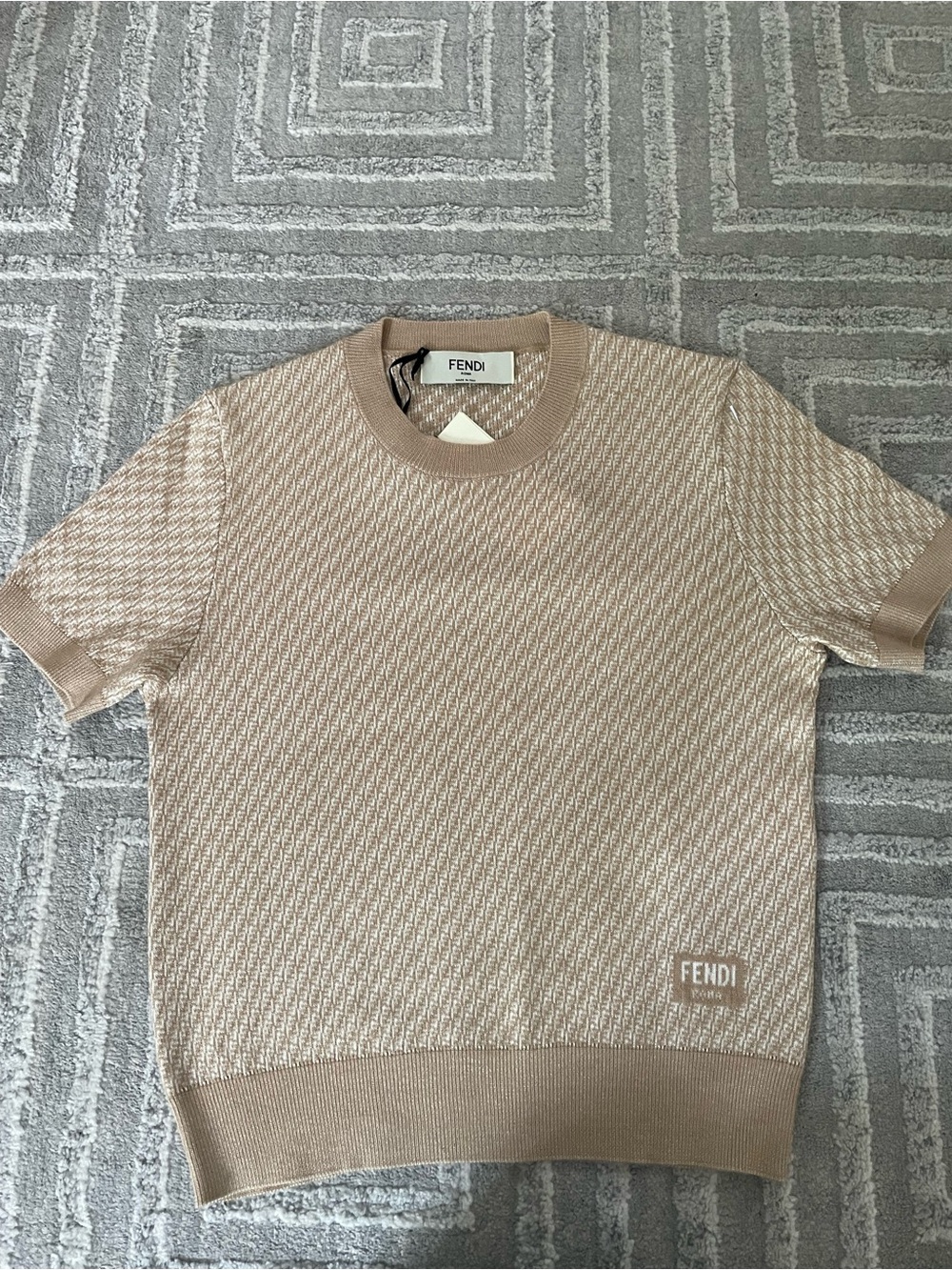 Fendi Beige Textured Short-Sleeve Crew Sweater